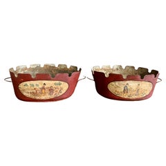 Antique Pair French Tole Jardinieres Monteiths Chinoiserie Cachepot Early 19th C