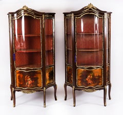 Antique Pair French Vernis Martin Vitrine Display Cabinets 19th Century