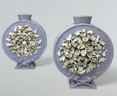 Antique Pair French Victorian Porcelain Urns Vases Moon Flasks 19thCt Provenance