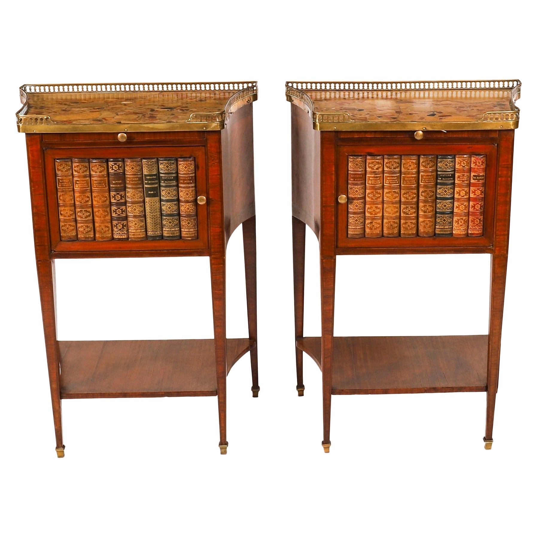 Antique Pair French Walnut & Tulipwood Bedside Cabinets C1900 For Sale