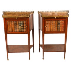 Antique Pair Französisch Nussbaum & Tulipwood Nachttisch Schränke C1900