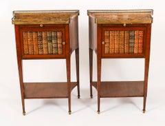 Antique Pair French Walnut & Tulipwood Bedside Cabinets C1900