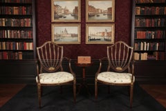 Antique Pair George III Polychrome Decorated Open Armchairs 18th Century