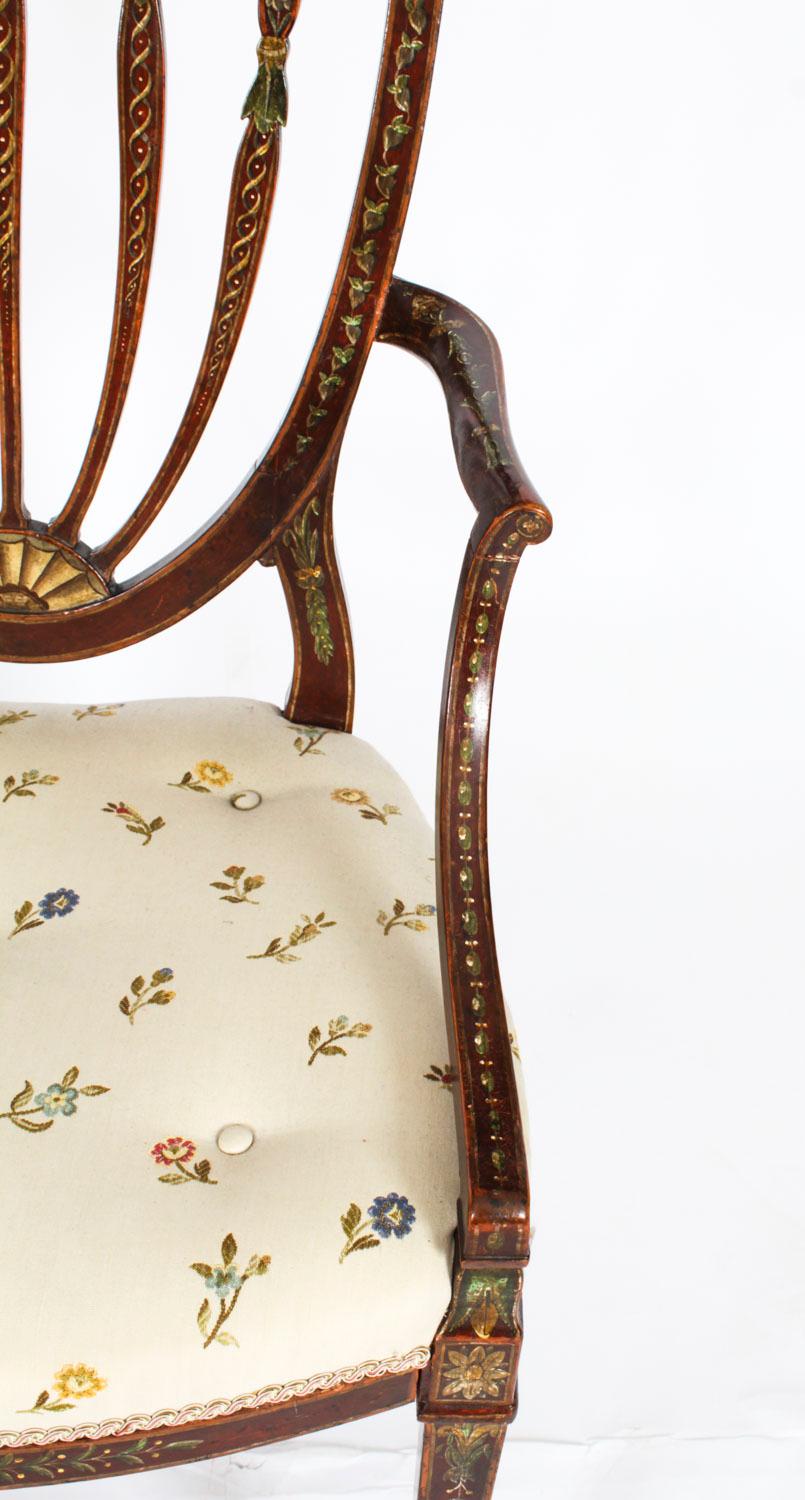 Ancienne paire de fauteuils ouverts George III à décor polychrome 18ème siècle en vente 5