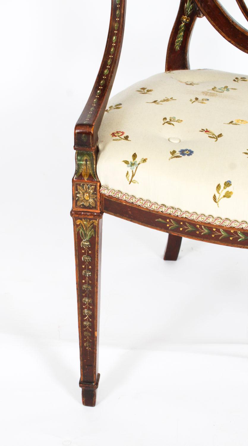 Ancienne paire de fauteuils ouverts George III à décor polychrome 18ème siècle en vente 10