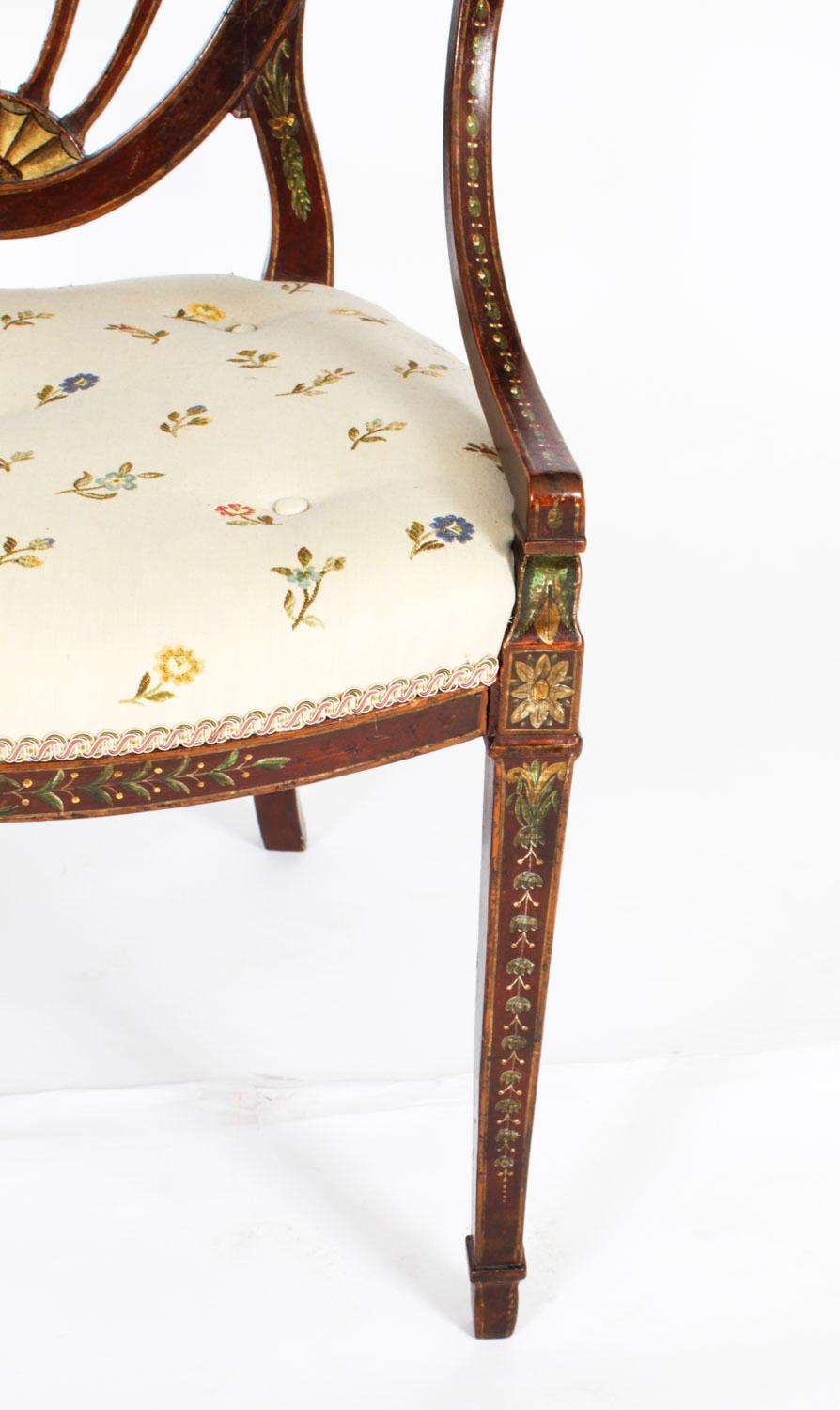 Ancienne paire de fauteuils ouverts George III à décor polychrome 18ème siècle en vente 12