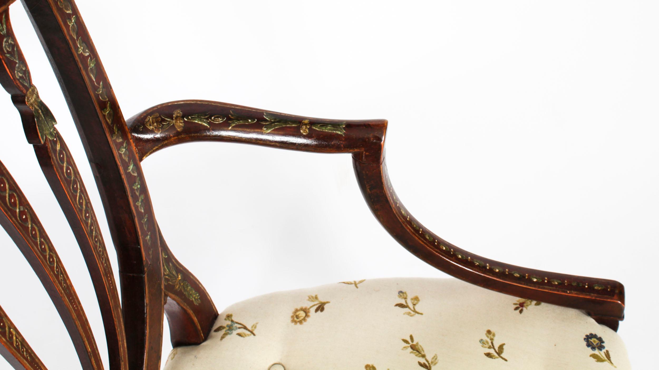 Ancienne paire de fauteuils ouverts George III à décor polychrome 18ème siècle en vente 13