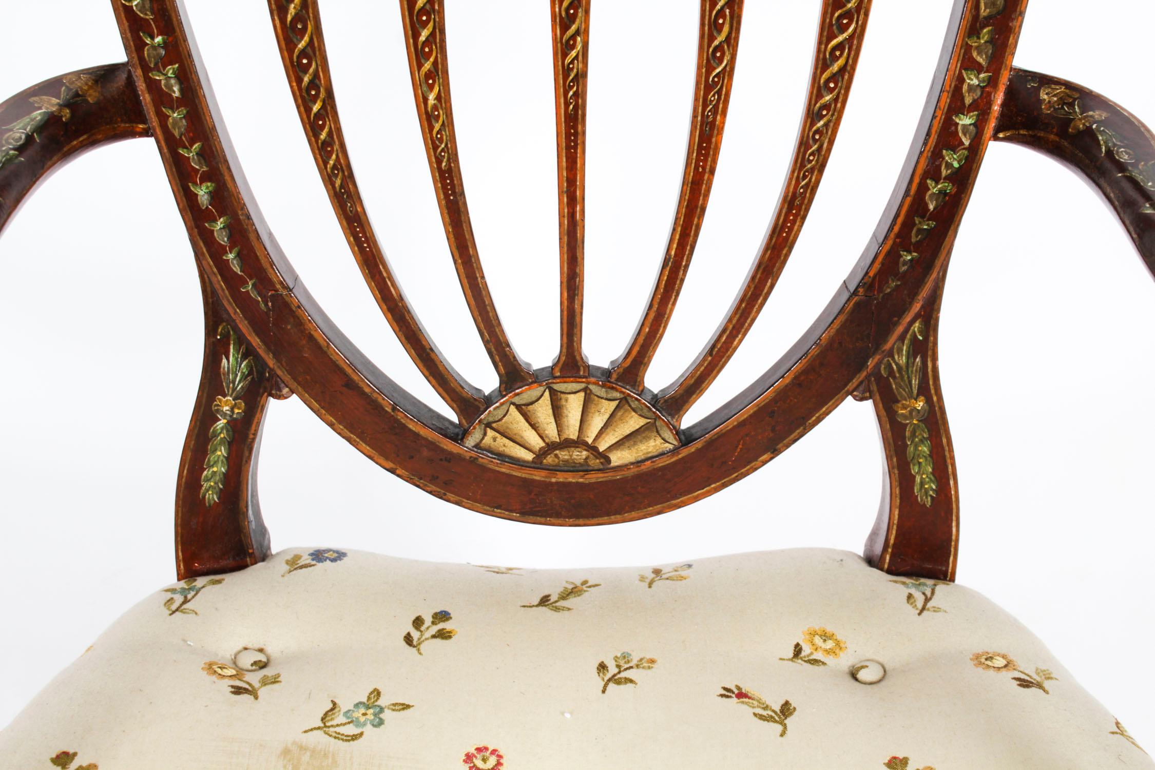 Ancienne paire de fauteuils ouverts George III à décor polychrome 18ème siècle en vente 1