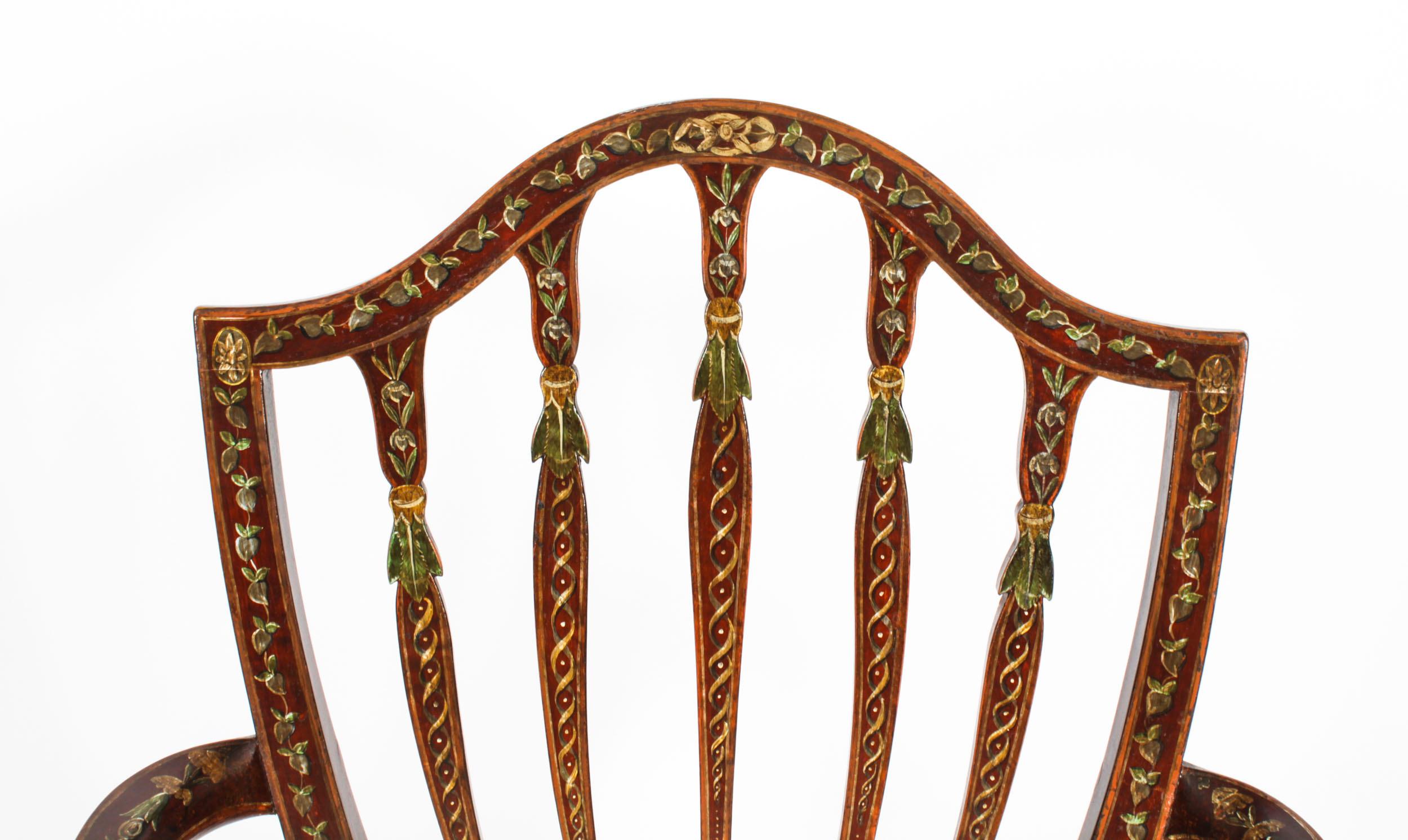 Ancienne paire de fauteuils ouverts George III à décor polychrome 18ème siècle en vente 2