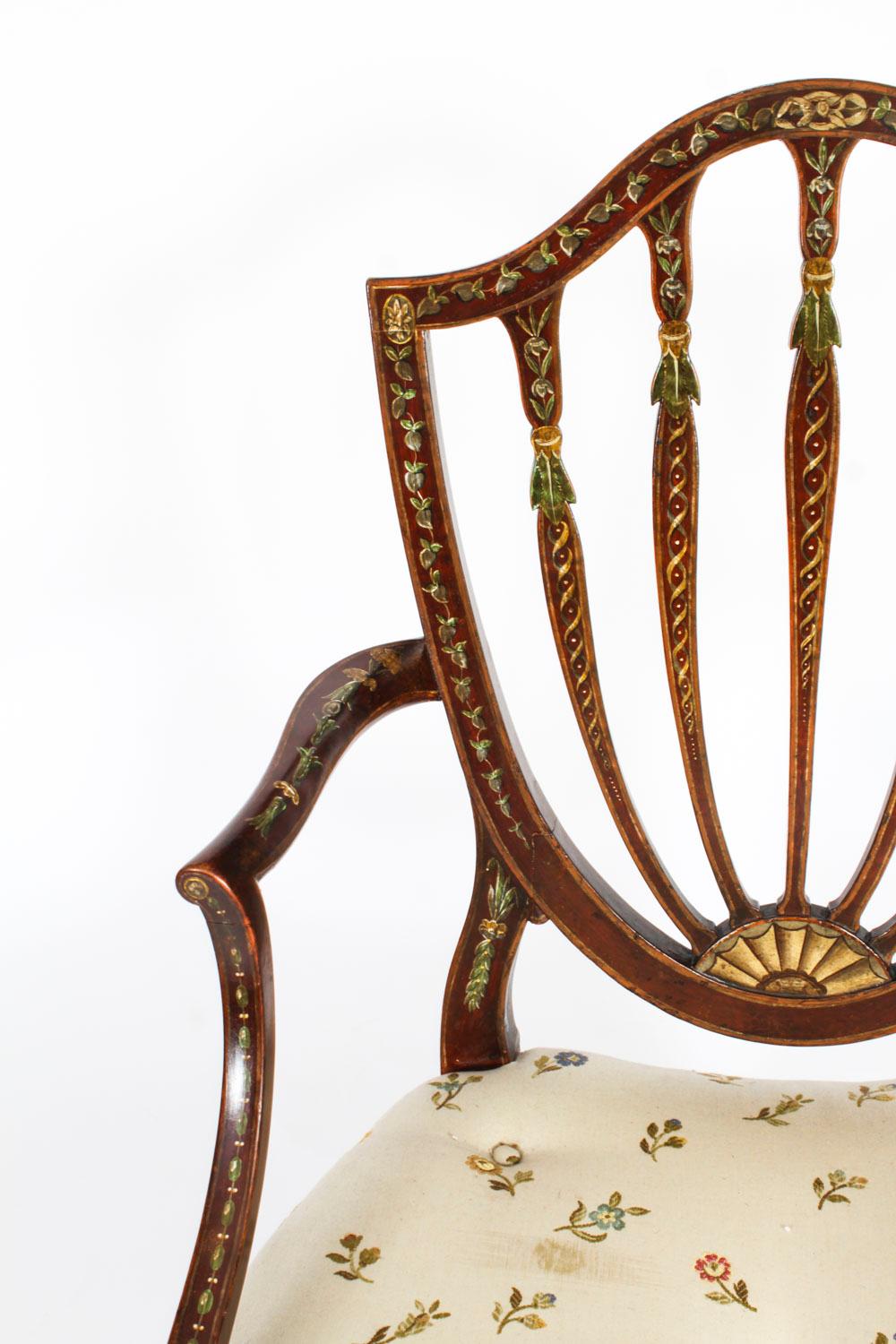 Ancienne paire de fauteuils ouverts George III à décor polychrome 18ème siècle en vente 3