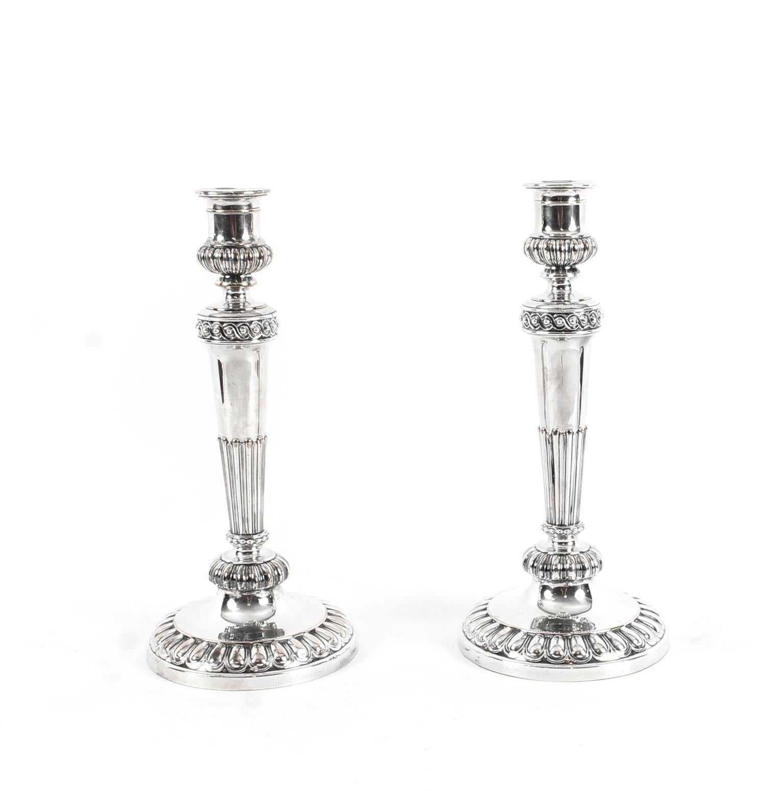 Sheffield Plate Antique Pair of George IV 3 Light Old Sheffield Candelabra, 19th Century