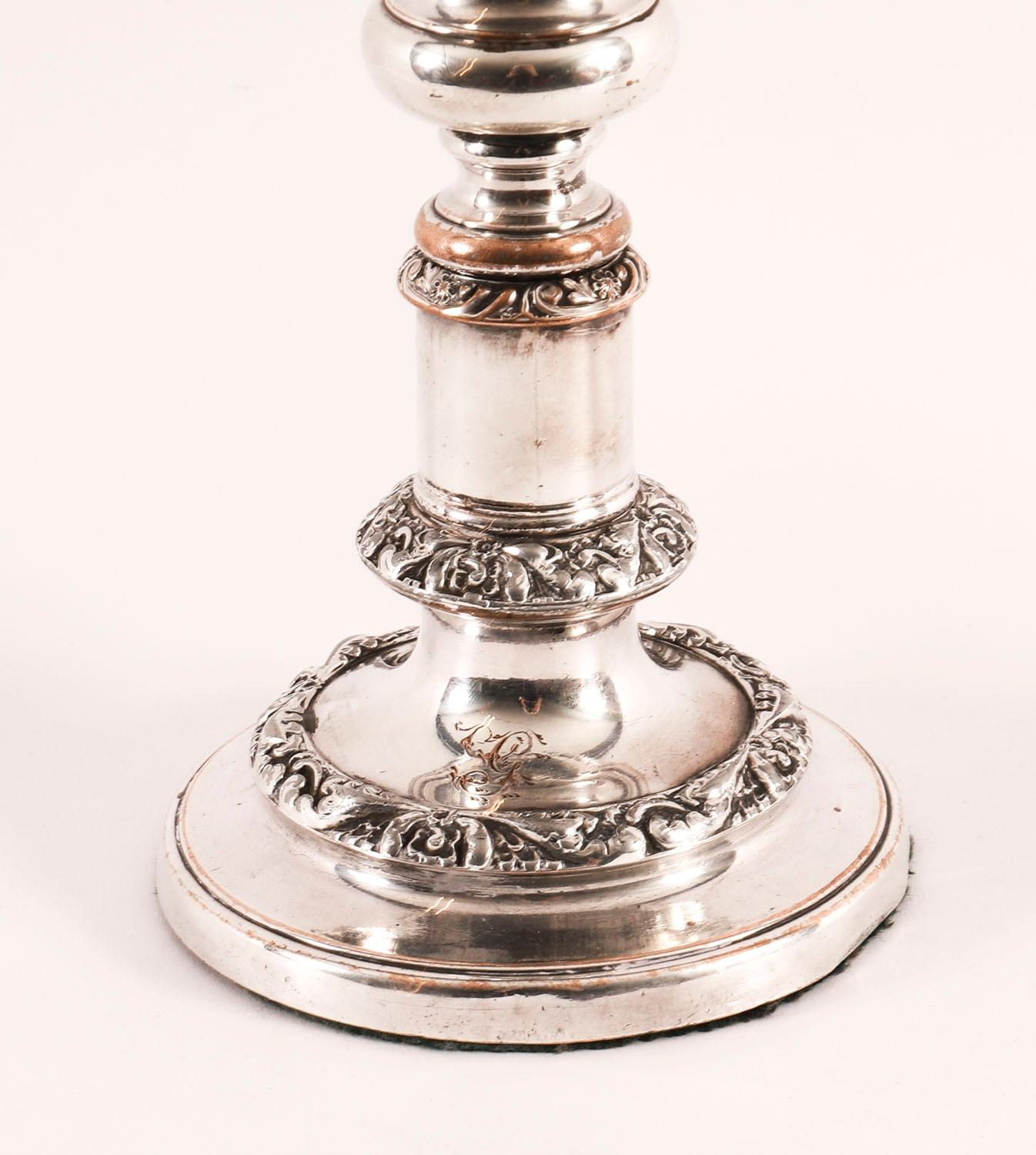 Silver Antique Pair George IV Old Sheffield Telescopic Candlesticks C1825 19th Century For Sale