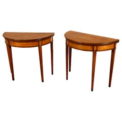 Antique Pair Georgian Demi-lune Inlaid Mahogany & Stainwood Card Tables 1780