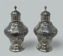 Antique Pair Georgian Style Sterling Silver Tea Caddies Caddy Harris & Sons 1909