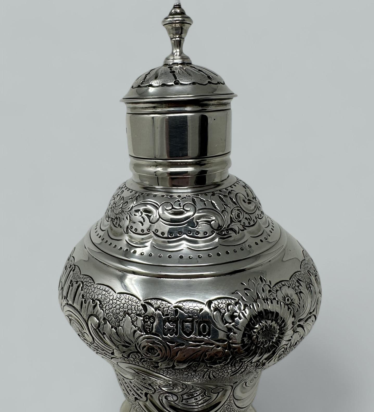 Antique Pair Georgian Style Sterling Silver Tea Caddies Caddy Harris & Sons 1909 For Sale 1