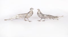 Antique Pair German 800 Silver Pheasants 19th Century