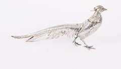 Paire de faisans anciens en argent 830 allemand 19e siècle