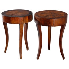Antique Pair of German Biedermeier Rosewood R=Satinwood Inlaid Side Table