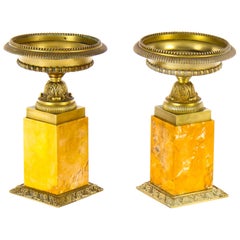 Pair of Gilt-Bronze and Sienna Marble Neoclassical Mantel Urns, 19th Century