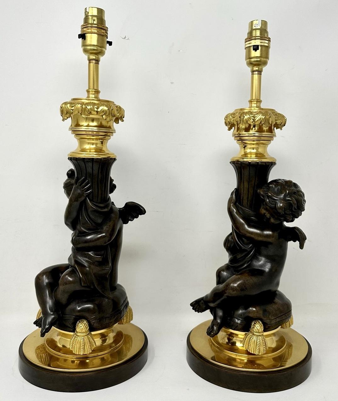 French Antique Pair Gilt Bronze Dore Ormolu Table Lamps Clodion Grand Tour Cherubs 19ct