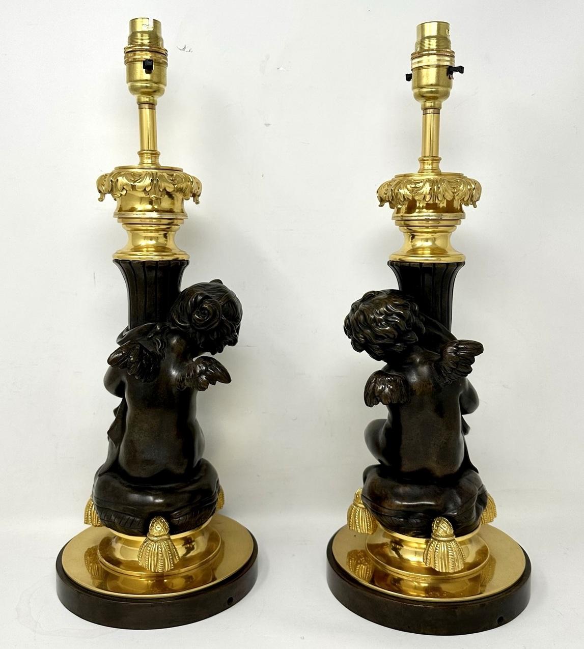 Antique Pair Gilt Bronze Dore Ormolu Table Lamps Clodion Grand Tour Cherubs 19ct In Good Condition In Dublin, Ireland