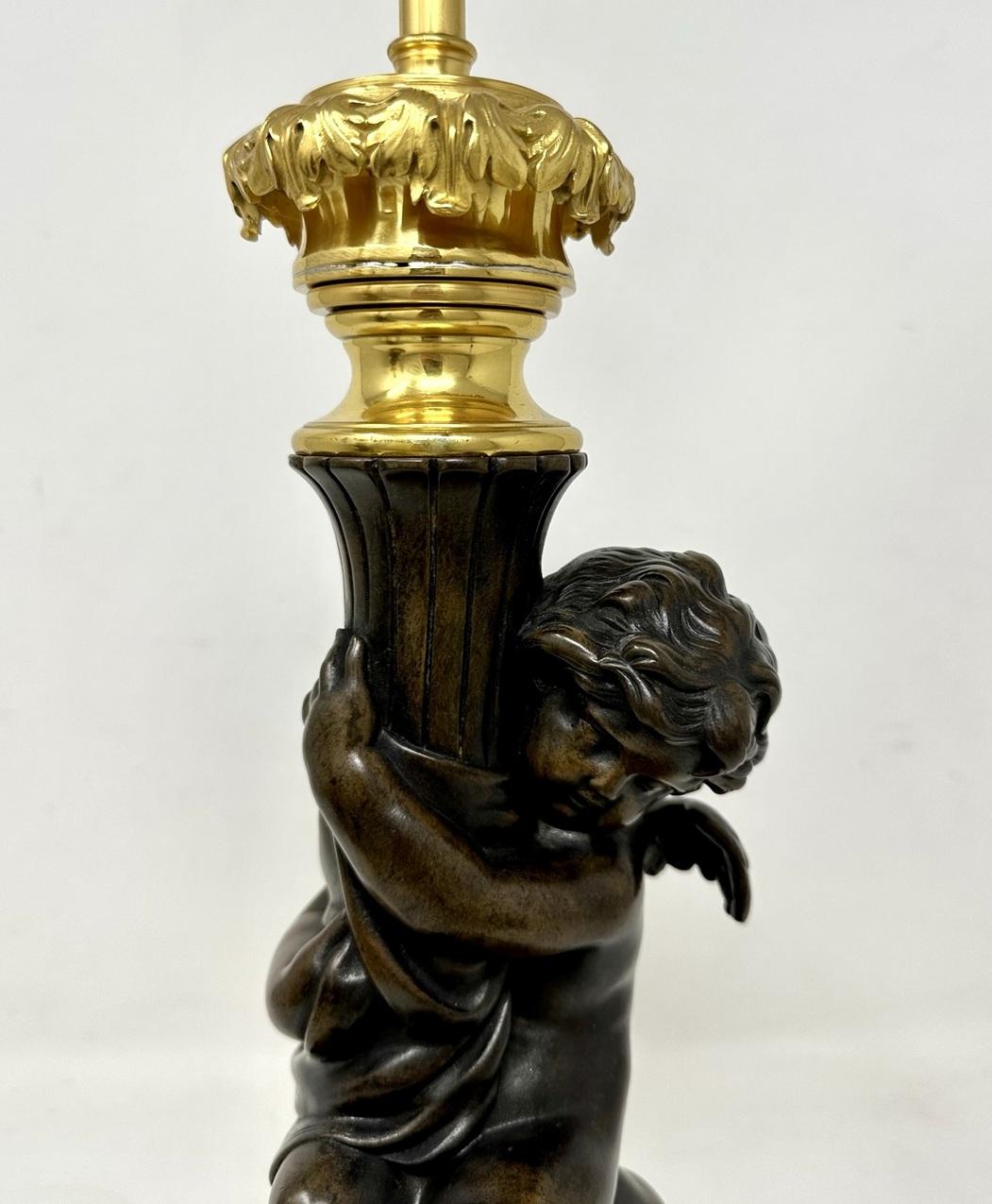 19th Century Antique Pair Gilt Bronze Dore Ormolu Table Lamps Clodion Grand Tour Cherubs 19ct