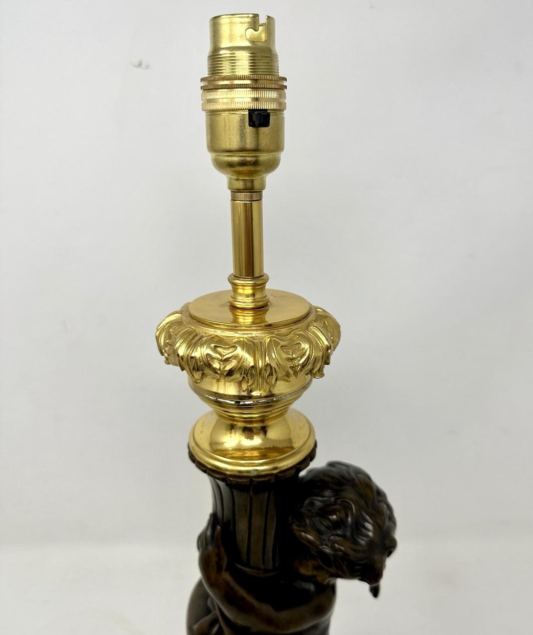 Antique Pair Gilt Bronze Dore Ormolu Table Lamps Clodion Grand Tour Cherubs 19ct 2