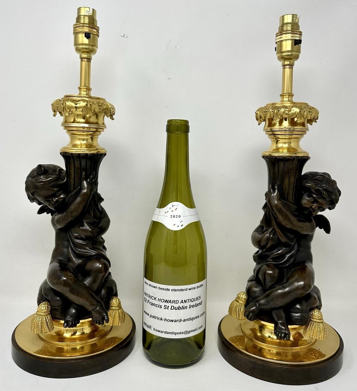 Antique Pair Gilt Bronze Dore Ormolu Table Lamps Clodion Grand Tour Cherubs 19ct 3