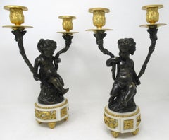 Antique Pair Gilt Bronze Ormolu Twin Light Candelabra Clodion Grand Tour Cherubs