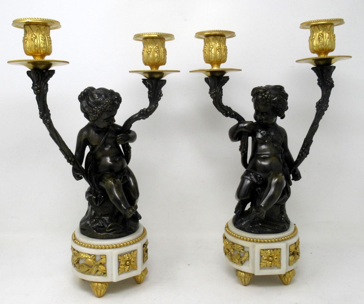 French Antique Pair Gilt Bronze Ormolu Twin Light Candelabra Clodion Grand Tour Cherubs