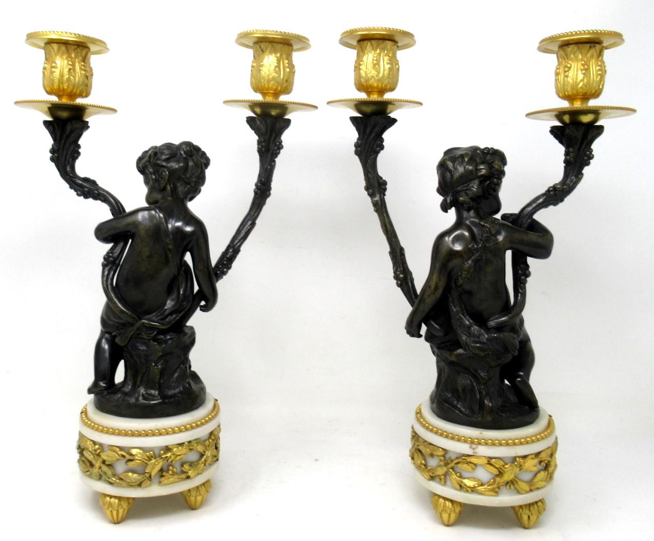 19th Century Antique Pair Gilt Bronze Ormolu Twin Light Candelabra Clodion Grand Tour Cherubs