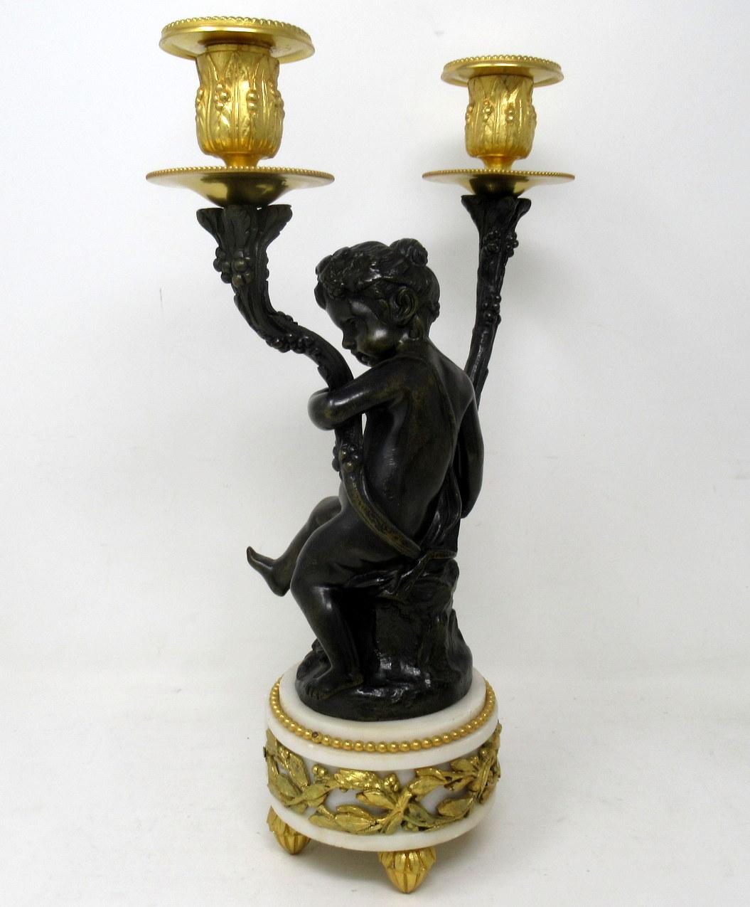 Antique Pair Gilt Bronze Ormolu Twin Light Candelabra Clodion Grand Tour Cherubs 1