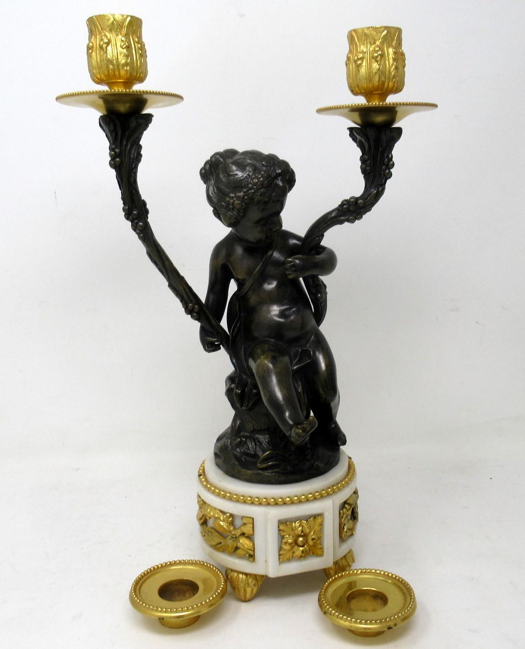 Antique Pair Gilt Bronze Ormolu Twin Light Candelabra Clodion Grand Tour Cherubs 2