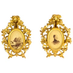 Antique Pair of Giltwood Florentine Rococo Picture Frame, 19th Century