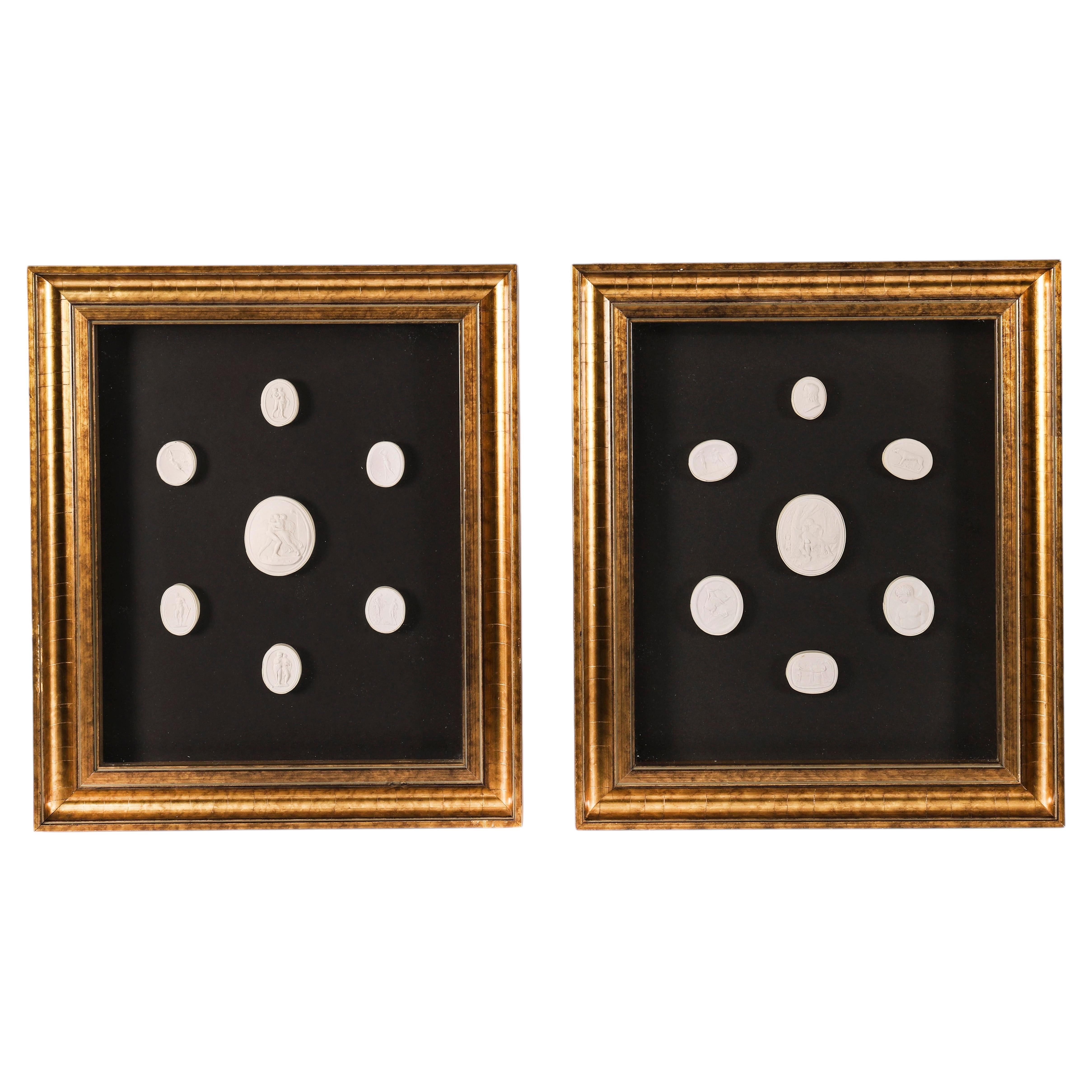 Antique Pair Giltwood Framed Grand Tour Plaster Intaglios 19th Century
