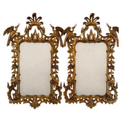 Antique Pair Giltwood Rococo Chinoiserie Wall Mirrors
