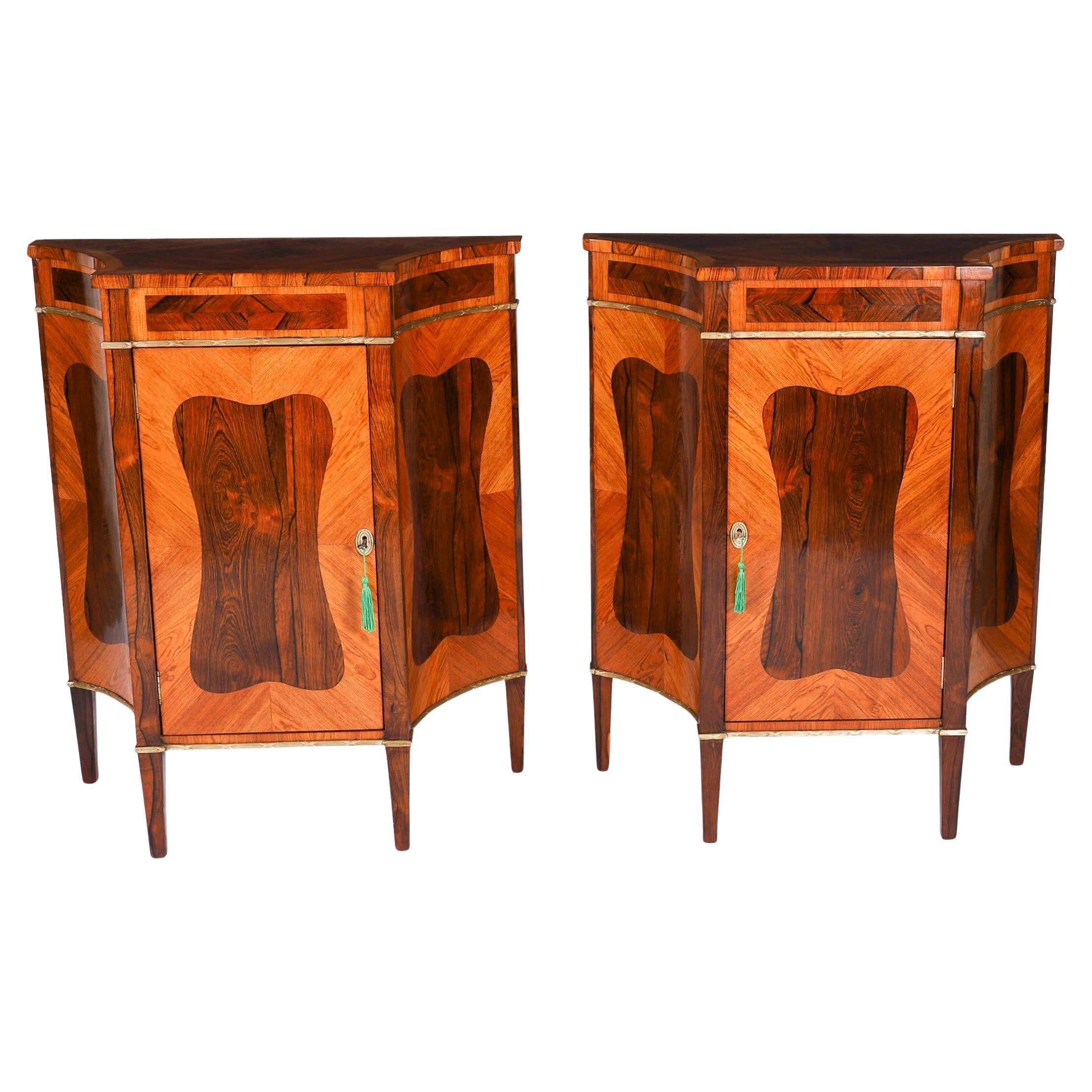 Antique Pair Goncalo Alves & King-Wood Side Cabinets 19th Century