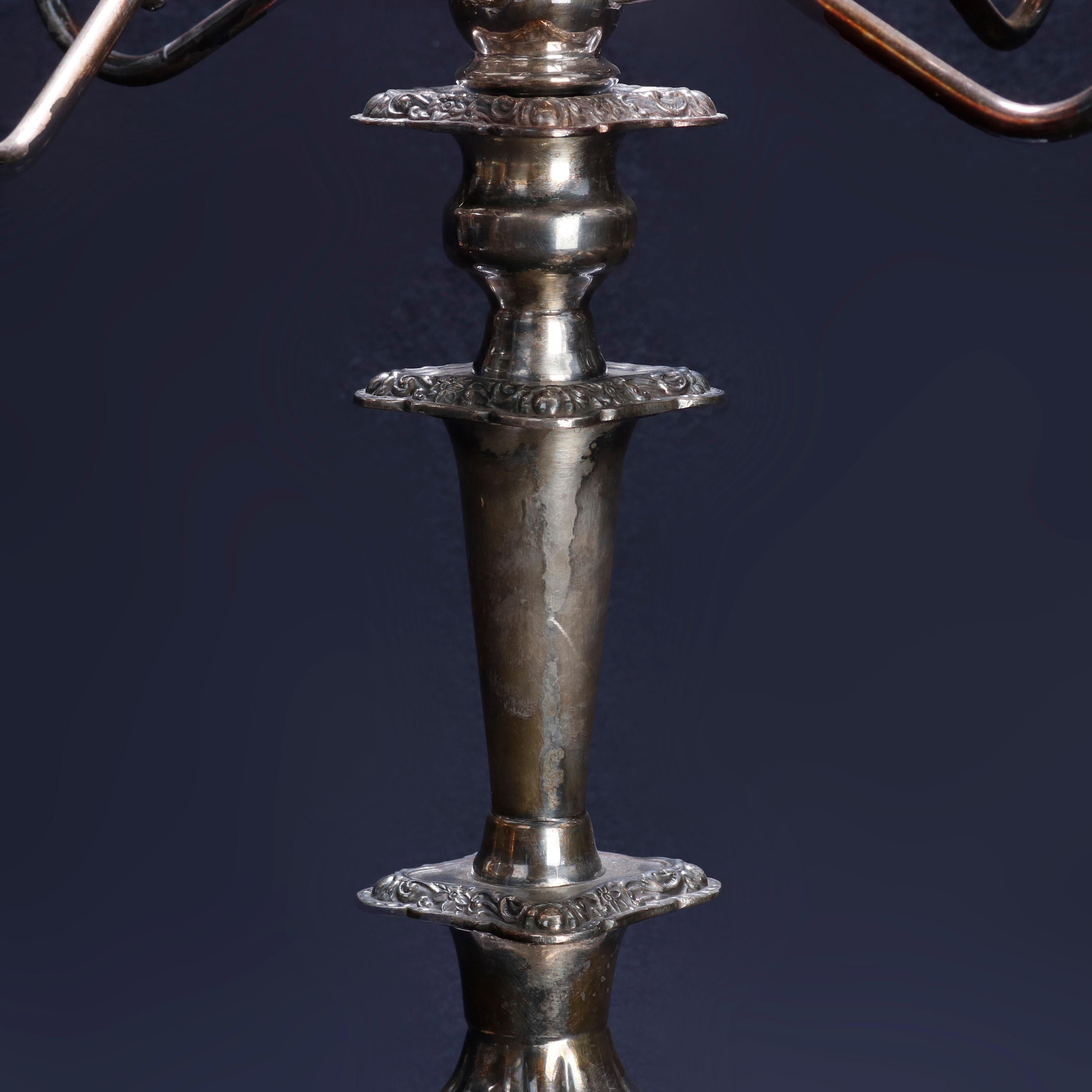 Antique Pair of Gorham Silver Plate Five-Light Candelabra, circa 1920 In Good Condition In Big Flats, NY