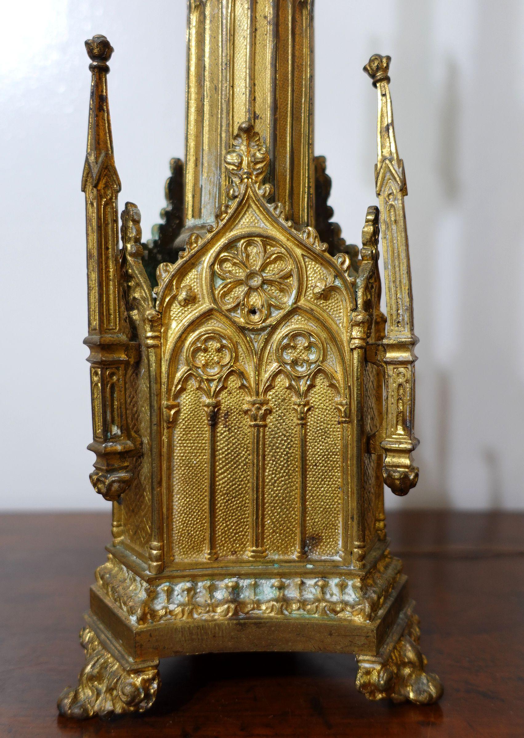 Antique Pair Gothic Cathedral Brass Prickets-Church/Altar Candlesticks, Ric.0042 For Sale 6