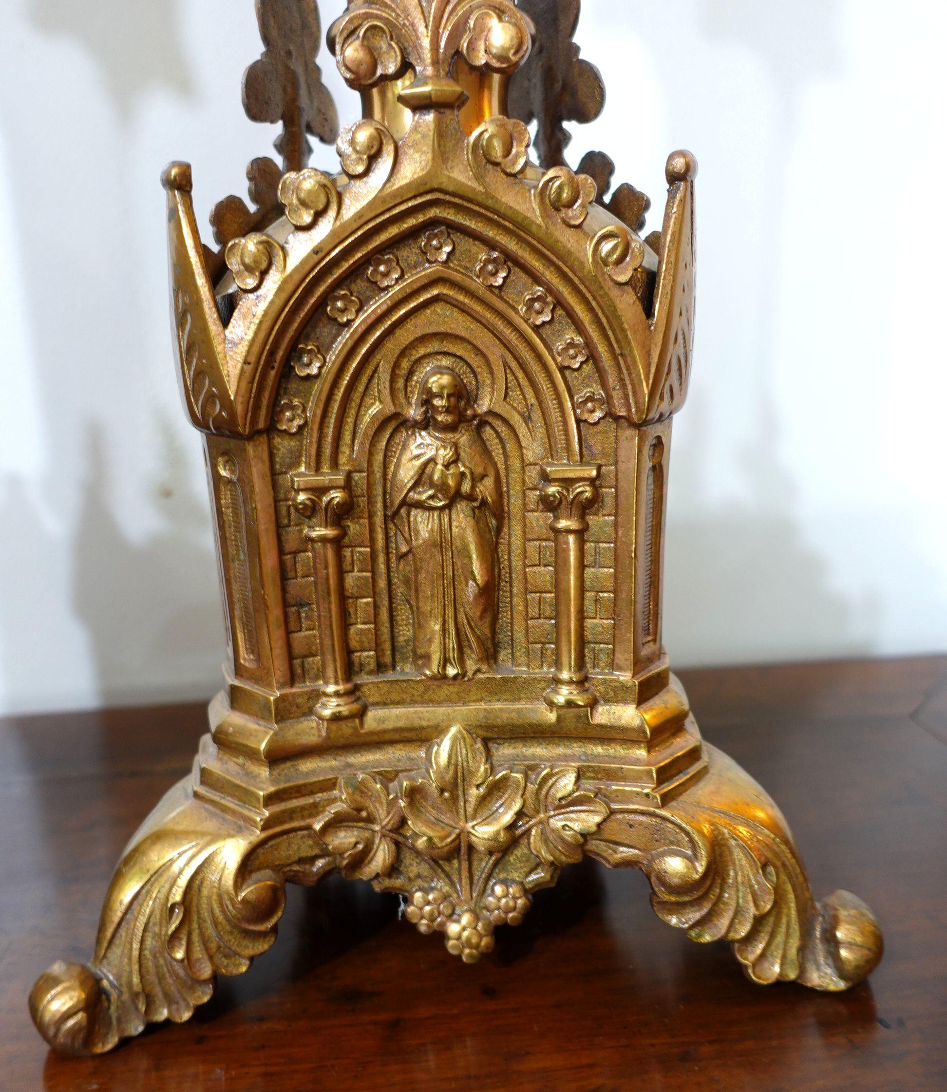 19th Century Antique Pair Gothic Cathedral Brass Prickets-Church/Altar candlesticks, Ric.0044 For Sale