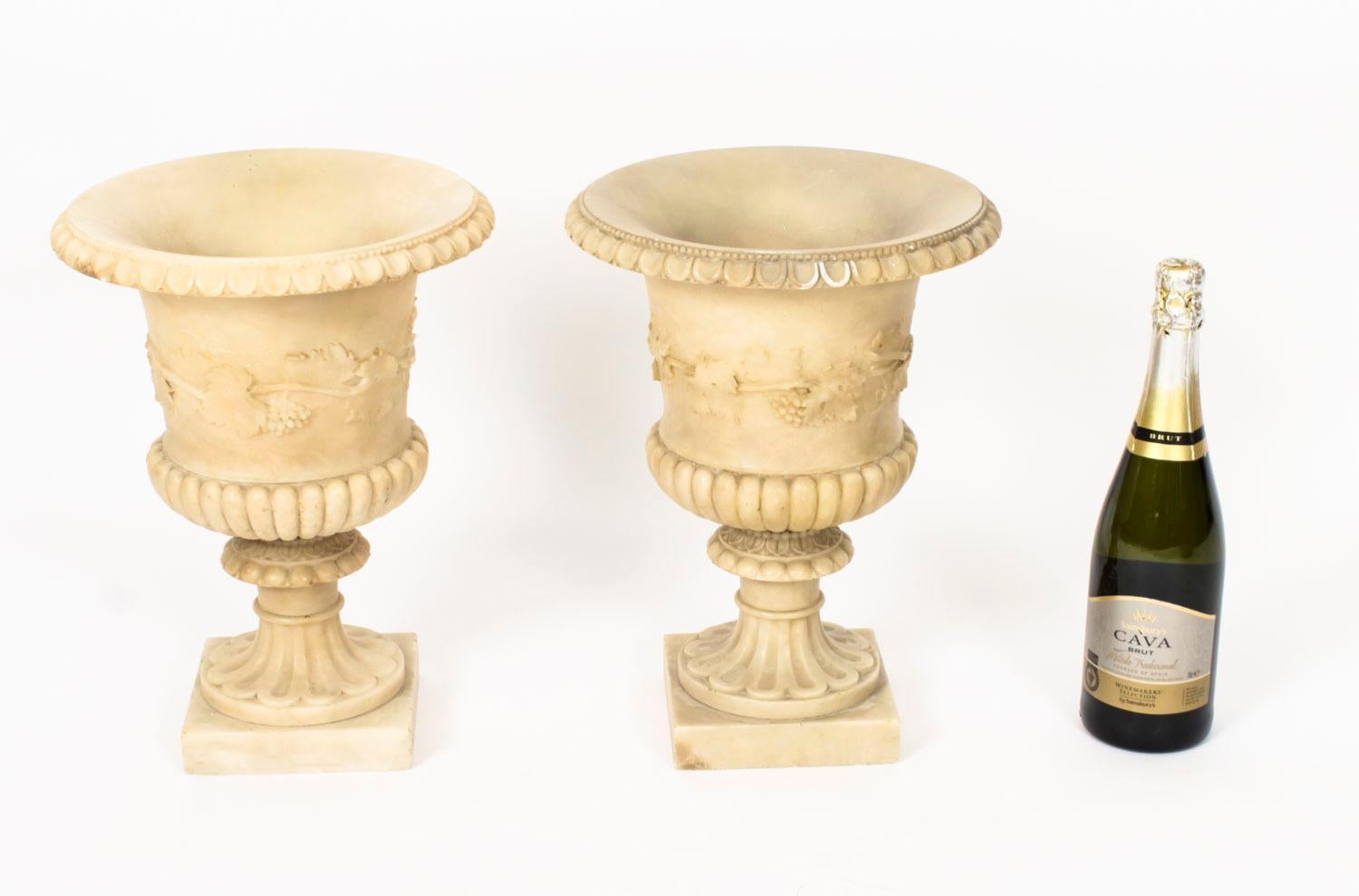 Antique Pair Grand Tour Alabaster Campana Urns 19th Century 7