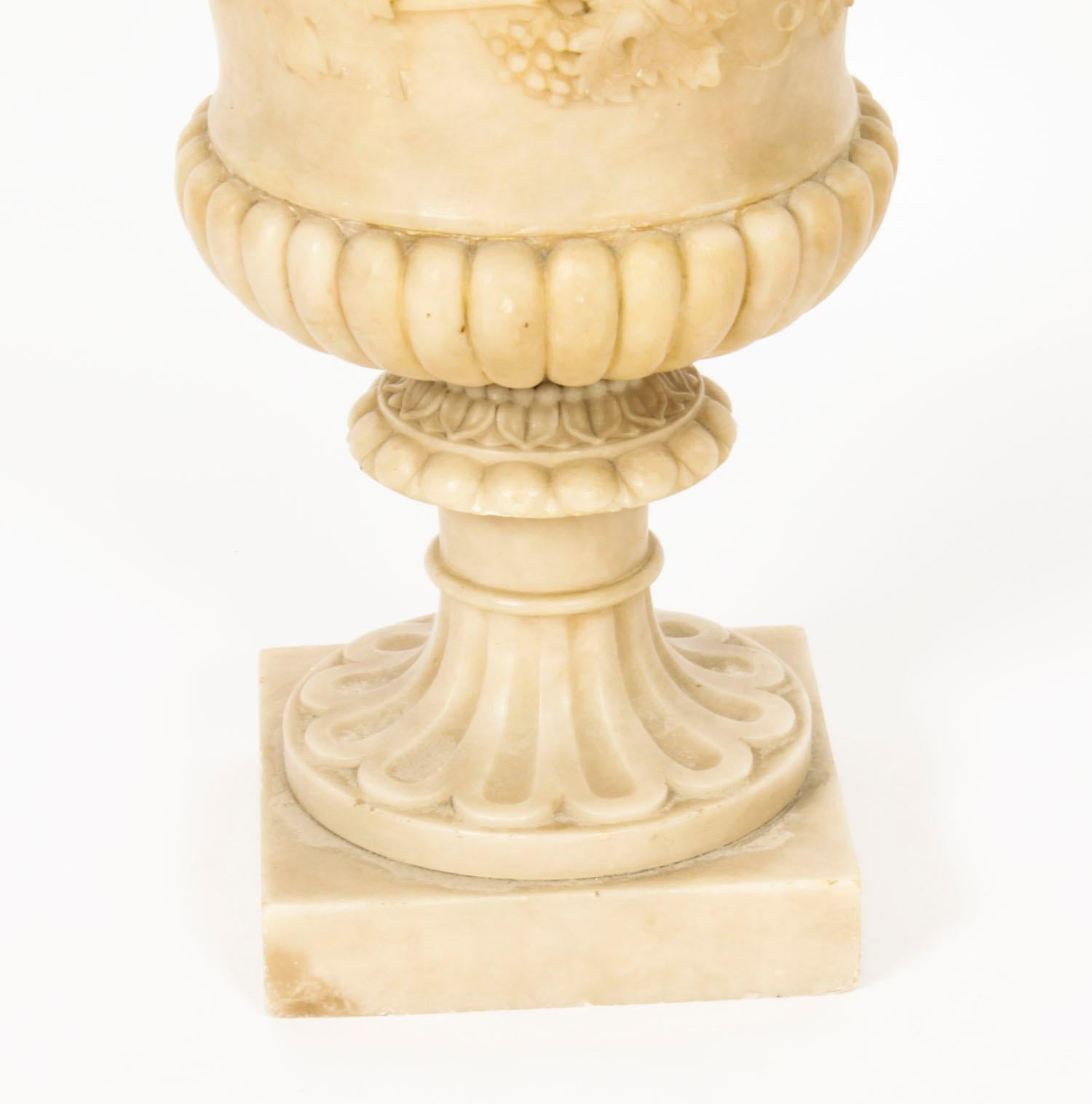 Antique Pair Grand Tour Alabaster Campana Urns 19th Century In Good Condition In London, GB