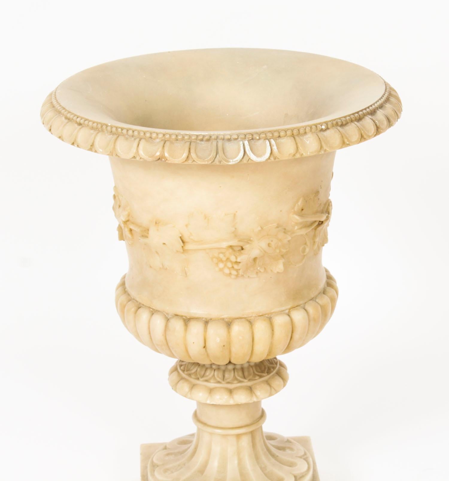 Late 19th Century Antique Pair Grand Tour Alabaster Campana Urns 19th Century