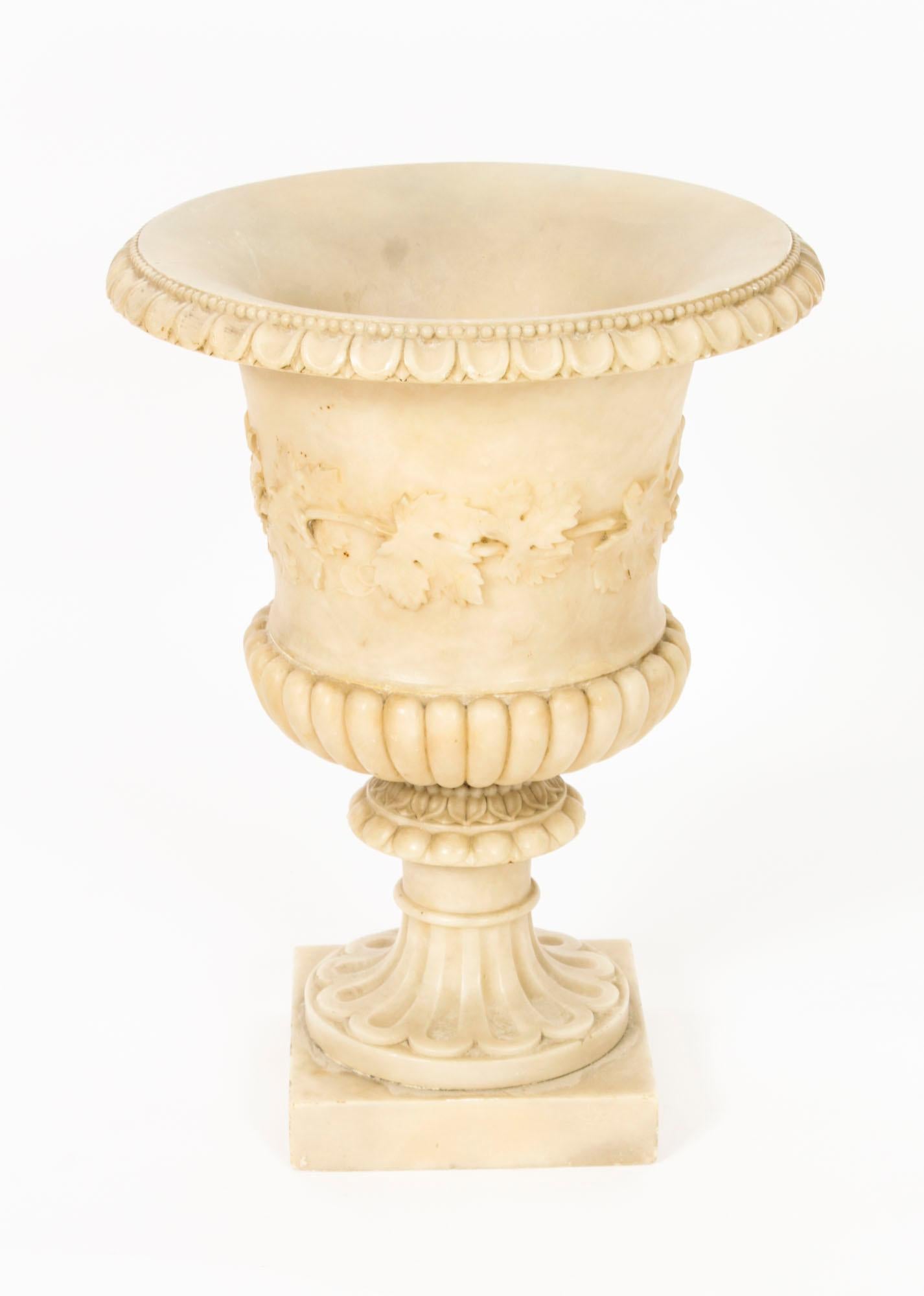 Antique Pair Grand Tour Alabaster Campana Urns 19th Century 3