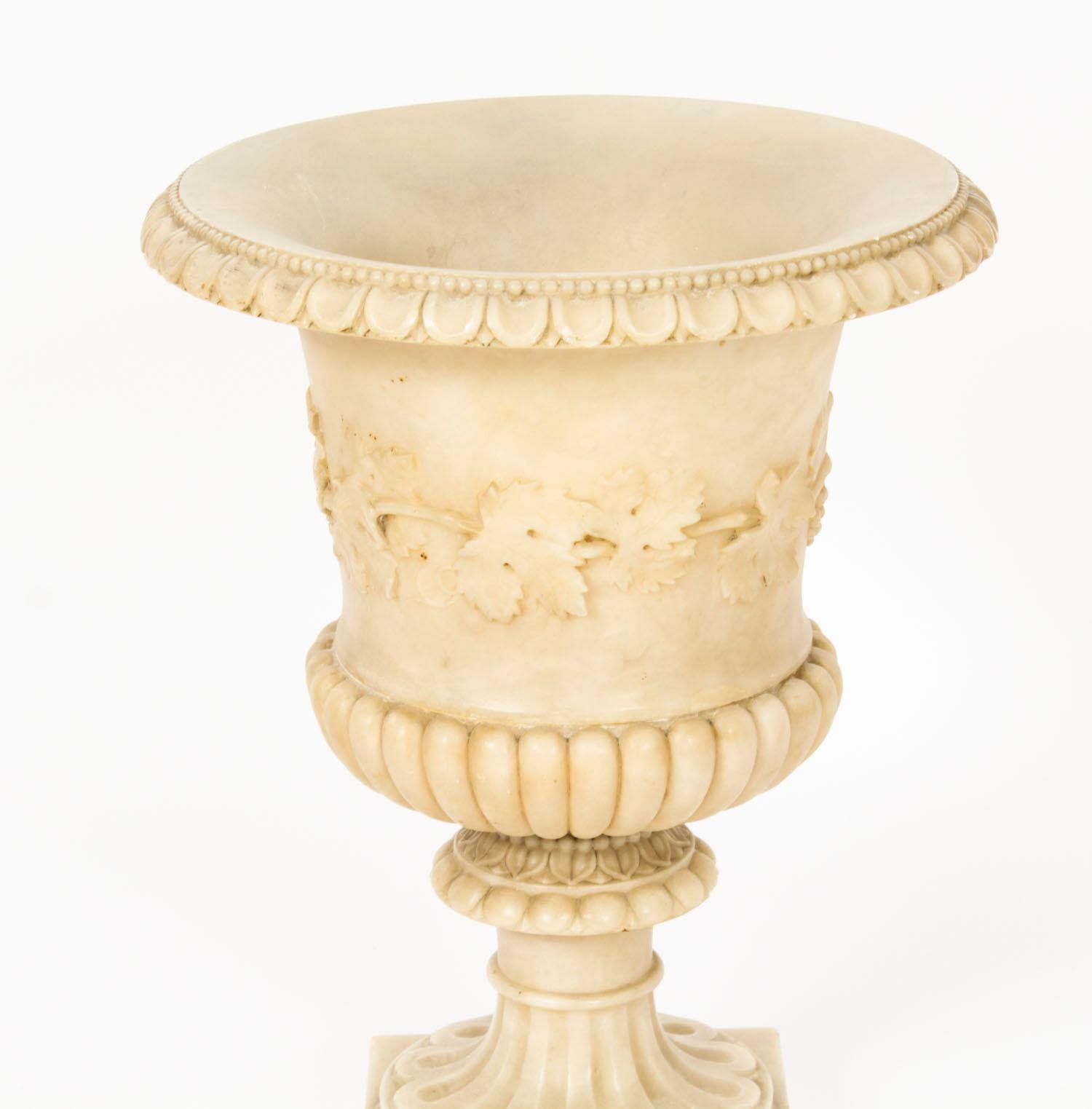 Antique Pair Grand Tour Alabaster Campana Urns 19th Century 4