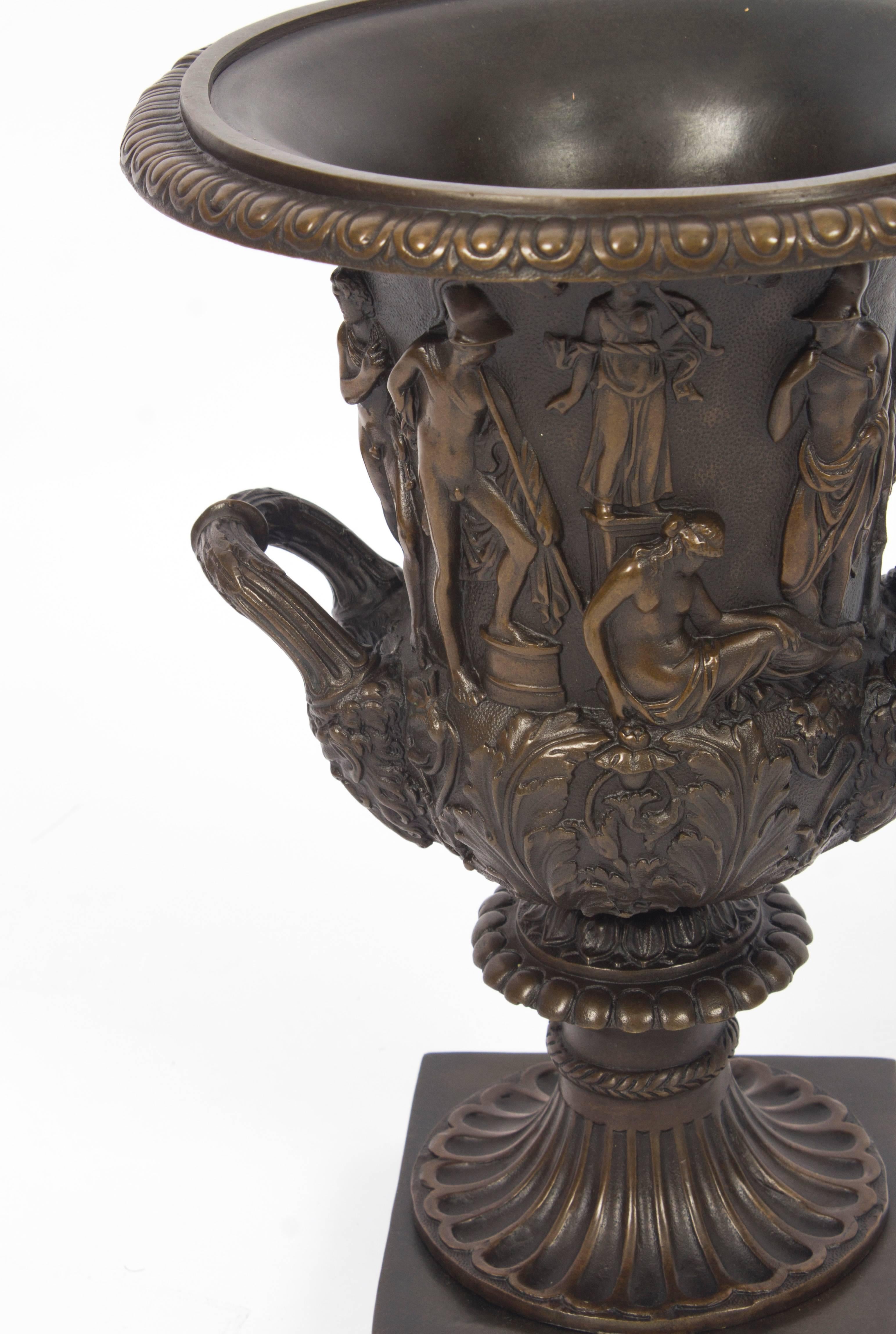 Antique Pair of Grand Tour Borghese Bronze Campana Urns, 19th Century 2