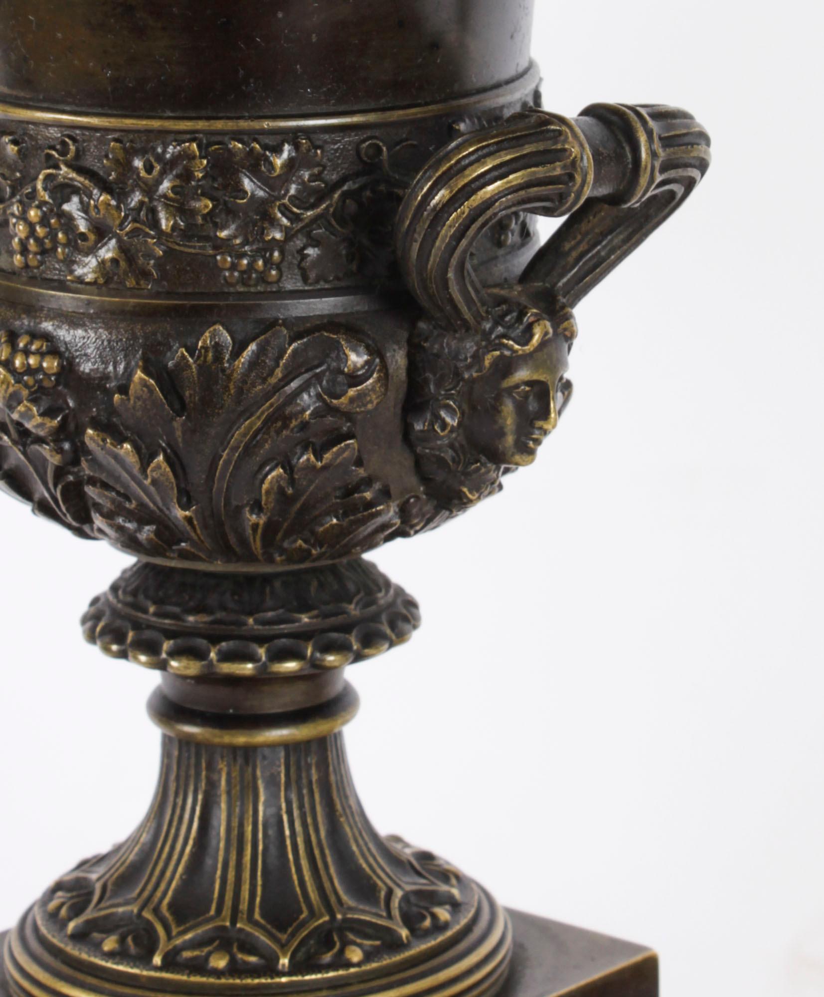 Antique Pair Grand Tour Borghese Bronze & Siena Marble Campana Urns 19th Century For Sale 16