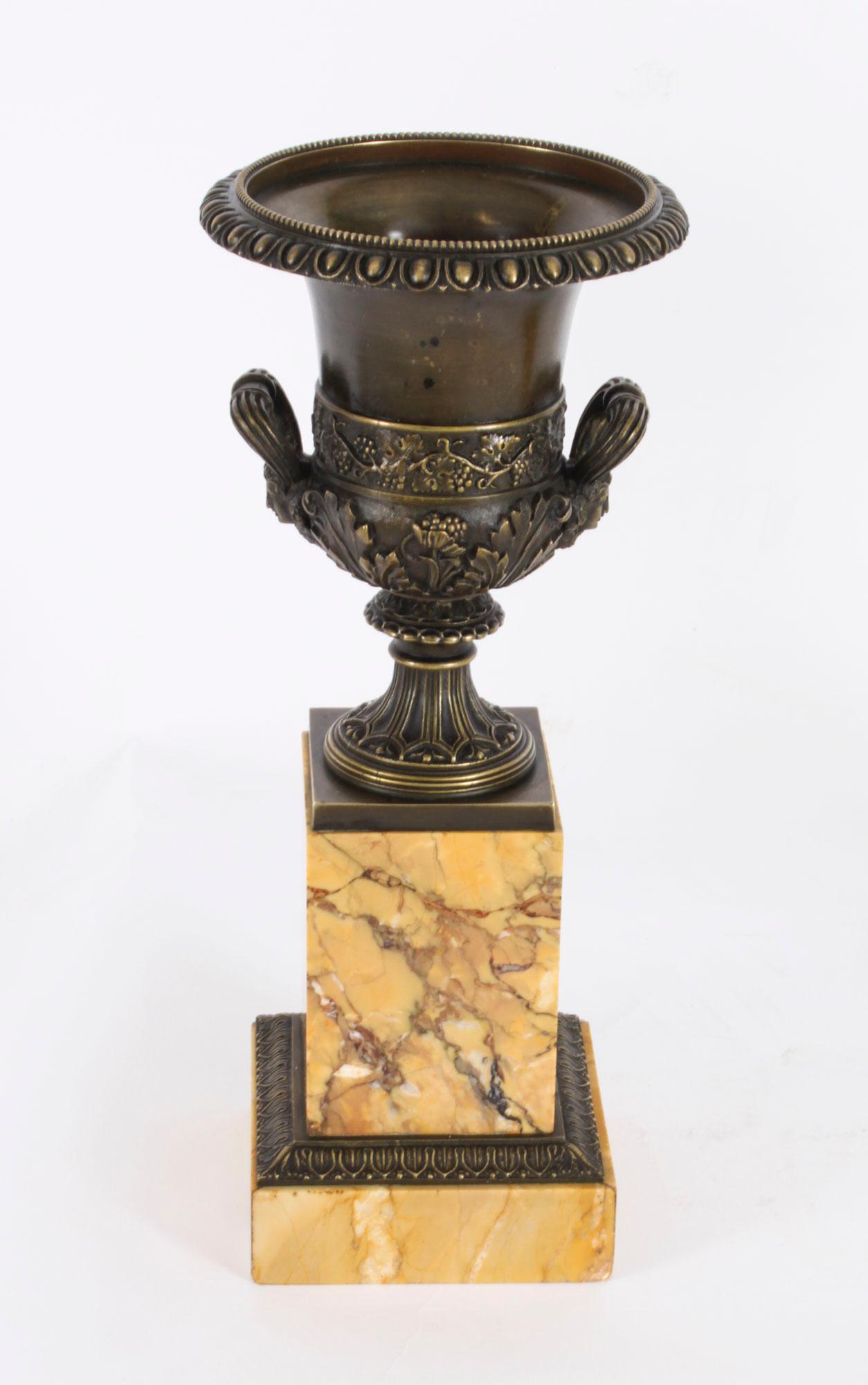 Antique Pair Grand Tour Borghese Bronze & Siena Marble Campana Urns 19th Century In Good Condition For Sale In London, GB