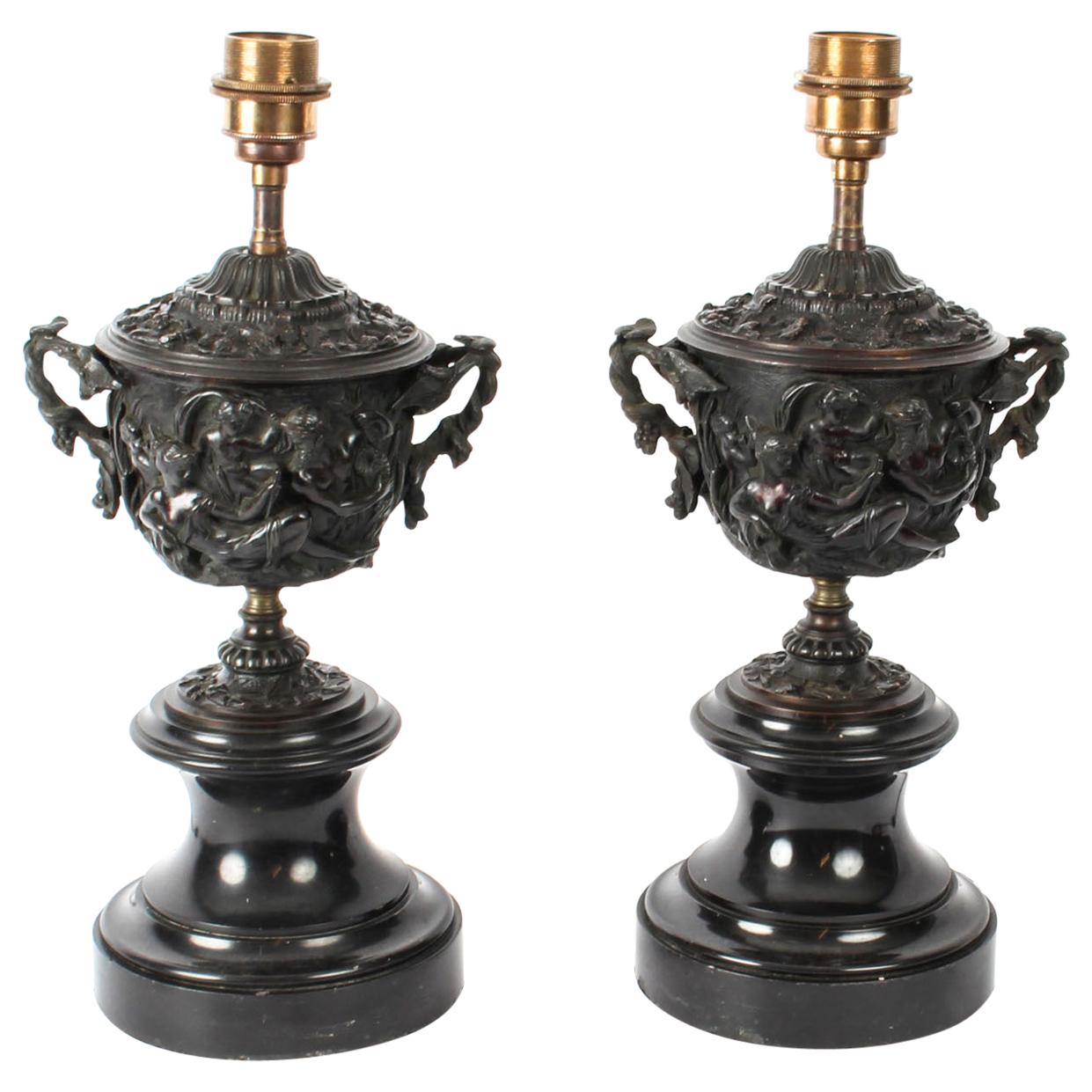 Antique Pair of Grand Tour Bronze Urn Lamps Sir David Tang, 19th Century