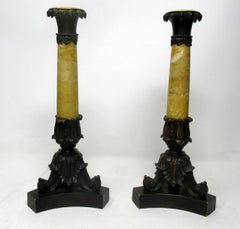Antique Pair of Grand Tour French Bronze Dore Sienna Marble Ormolu Candlesticks